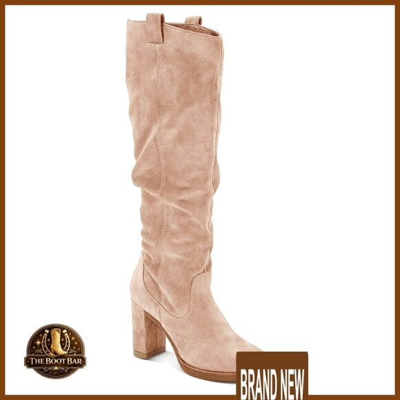 Shoes - Knee High Boots Chunky Heel Wide Calf Round Toe Side Zipper Fashion Dress Boots